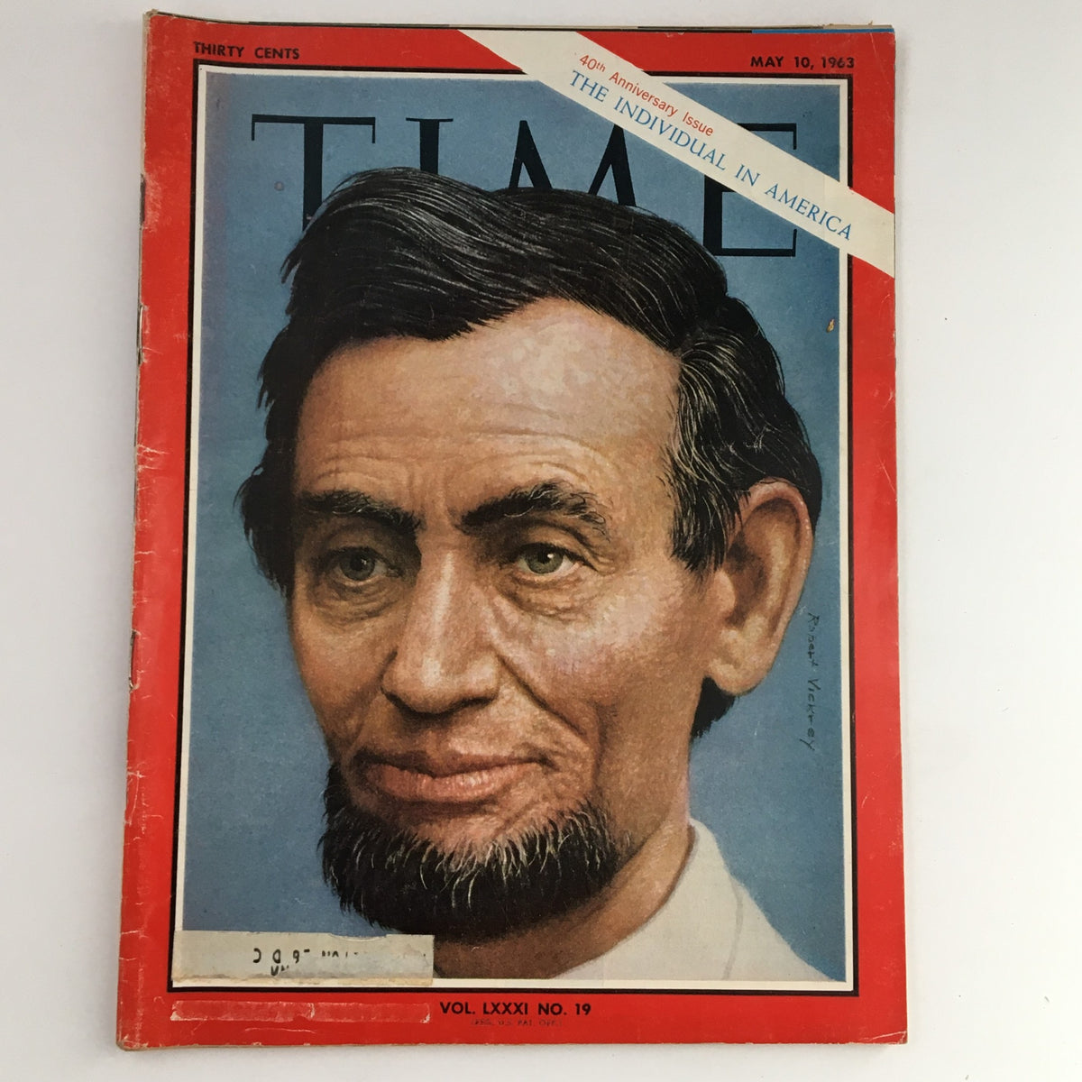 Cover of Time Magazine May 10, 1963, Vol. 81 No. 19 featuring Abraham Lincoln as part of the theme 'Individual in America', showcasing a vintage illustration.