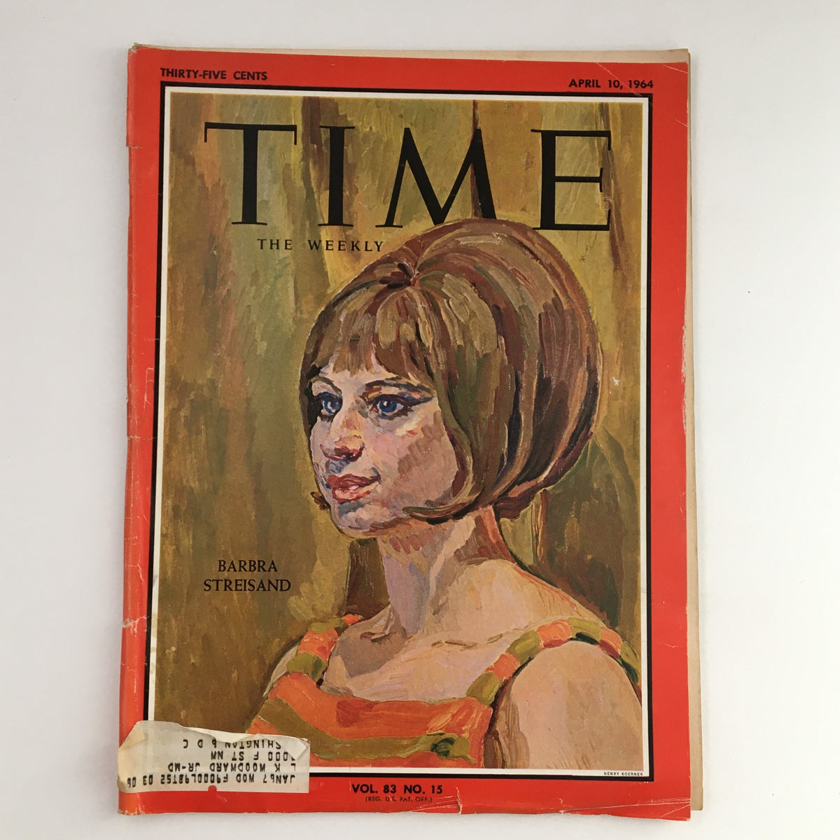 Cover of Time Magazine from April 10, 1964, featuring American singer Barbra Streisand, Volume 83, Number 15.