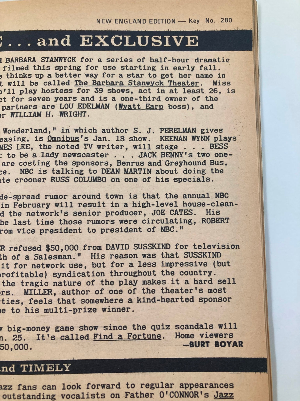 Exclusive article excerpt from TV Guide Magazine January 10, 1959, discussing developments in television, including new shows and notable industry insights, valuable for collectors.