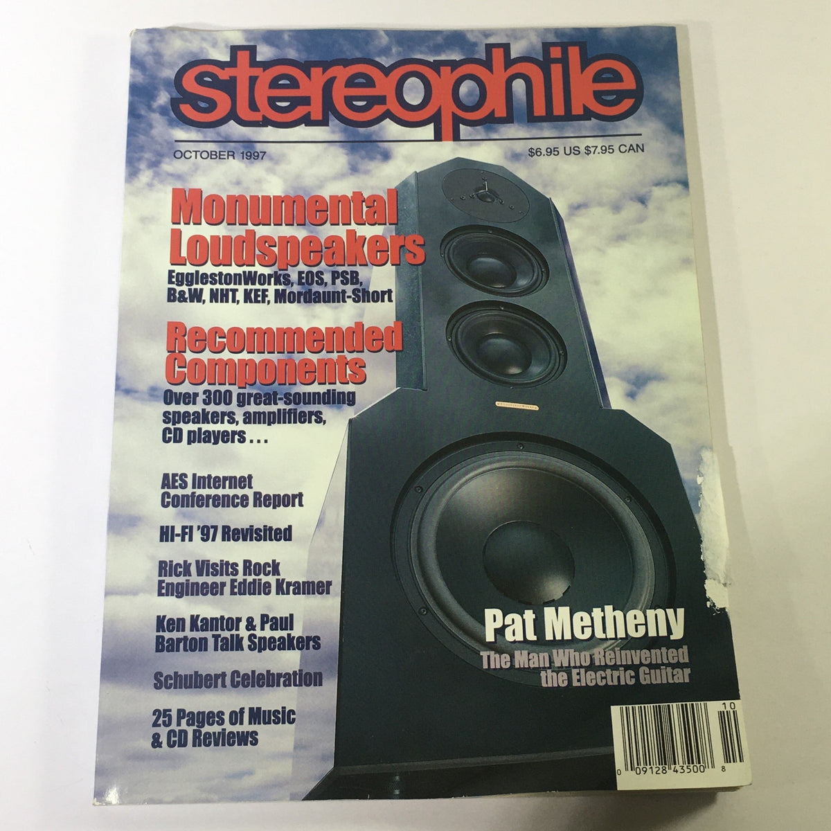Cover of Stereophile Magazine October 1997 featuring Pat Metheny, with highlights on monumental loudspeakers and recommended audio components.