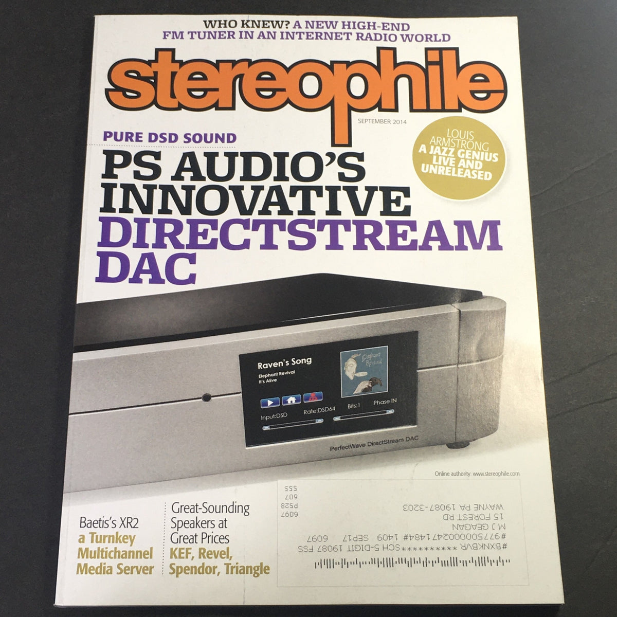 Cover of Stereophile Magazine September 2014 featuring PS Audio's innovative Directstream DAC and Baetis XR2 audio system.