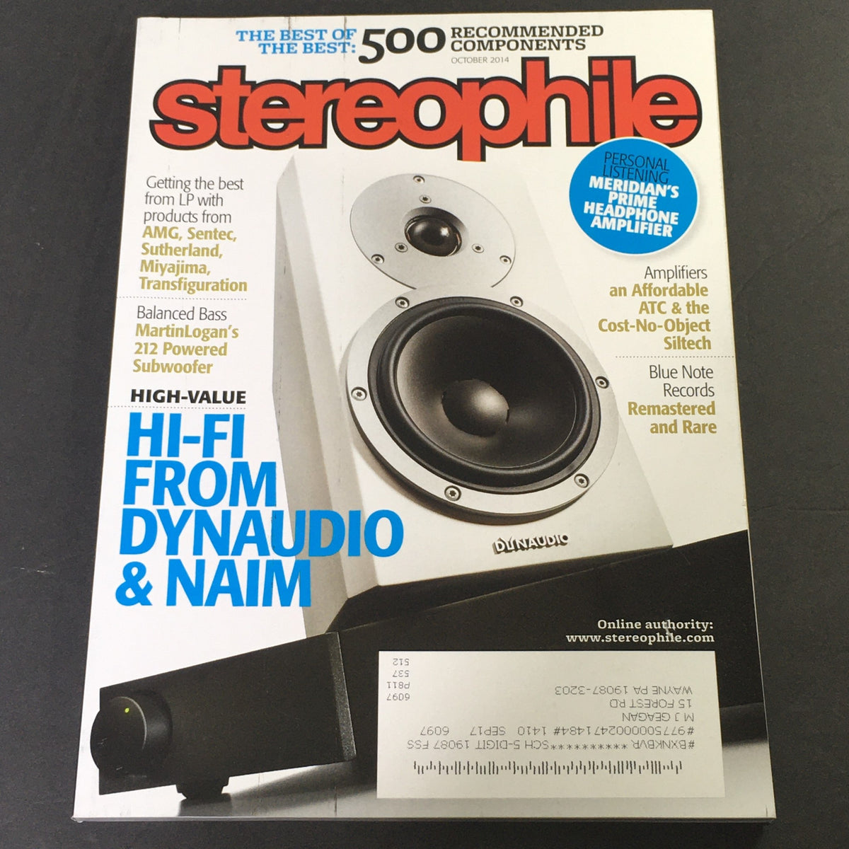 Cover of Stereophile Magazine October 2014 featuring MartinLogan's 212 Power Subwoofer Bass, highlighting audio technology and equipment with an emphasis on high-fidelity sound systems.