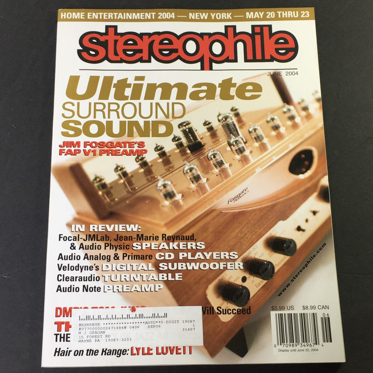 Stereophile Magazine June 2004 issue featuring Velodyne's Digital Subwoofer and Audio Note AMP, showcasing audio technology advancements and vintage magazine appeal.