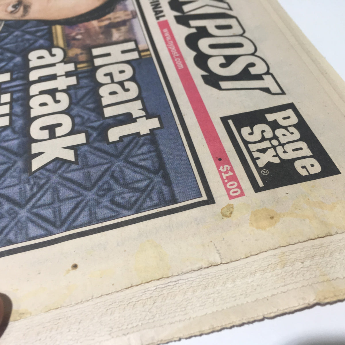 NY Post headline from June 20, 2013, featuring the news 'Heart Attack Kills James Gandolfini Tony Soprano Dead', showcasing the original magazine's condition, with visible wear marks and edges.