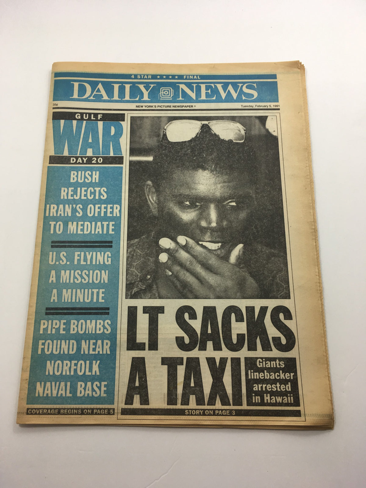 New York Daily News: Feb 5 1991, Giants Linebacker L.Taylor arrested in Hawaii
