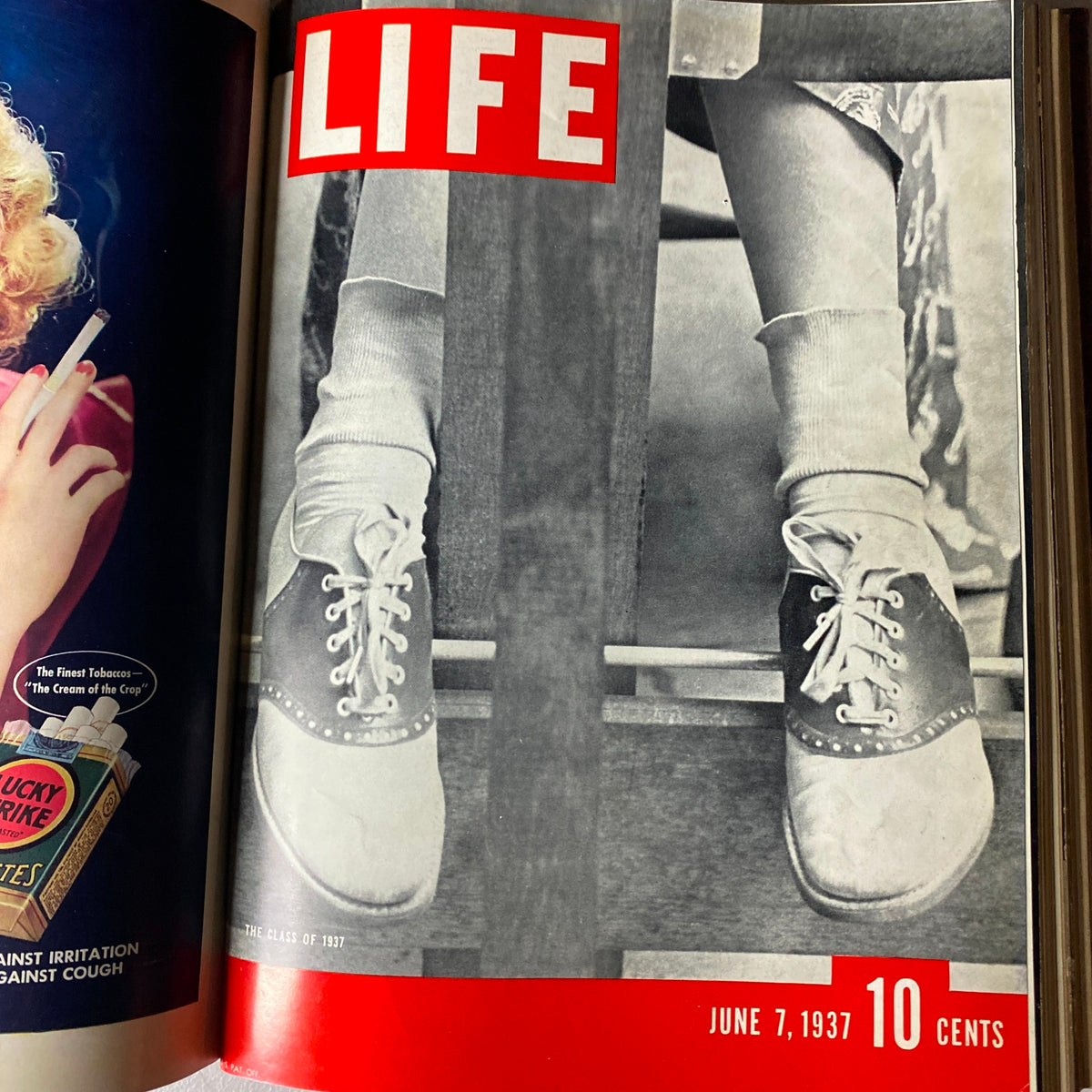 Cover of VTG 1937 Bound Life Magazine for June 7, 1937, featuring a close-up of a student's feet wearing classic shoes, symbolizing the 'Class of 1937'.