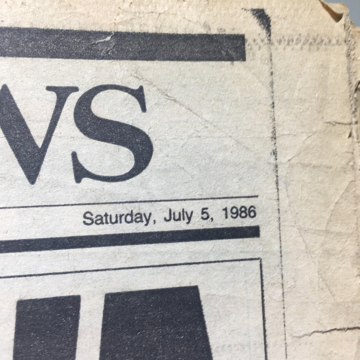 Close-up of the New York Daily News newspaper header, dated Saturday, July 5, 1986, featuring the name 'NEWS' prominently displayed.