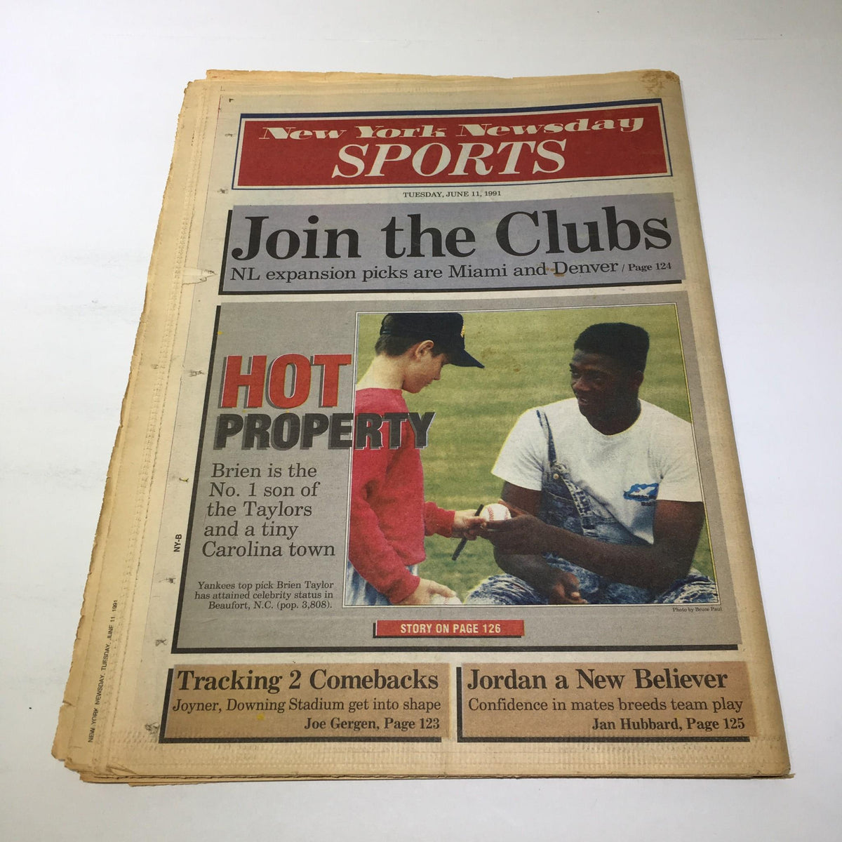 Sports section cover of NY Newsday from June 11, 1991, titled 'Join the Clubs' with articles about sports events and community highlights.
