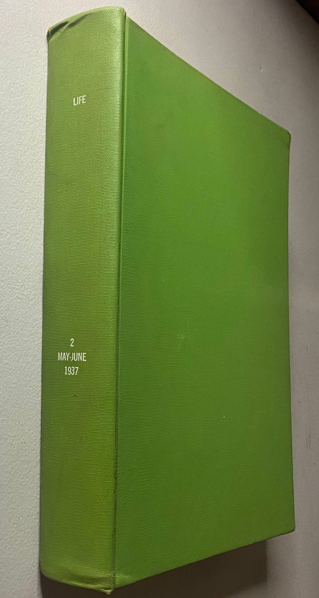 Spine view of the VTG 1937 Bound Life Magazine May - June Weekly Issue with the text 'LIFE' and '2 MAY-JUNE 1937' clearly visible.