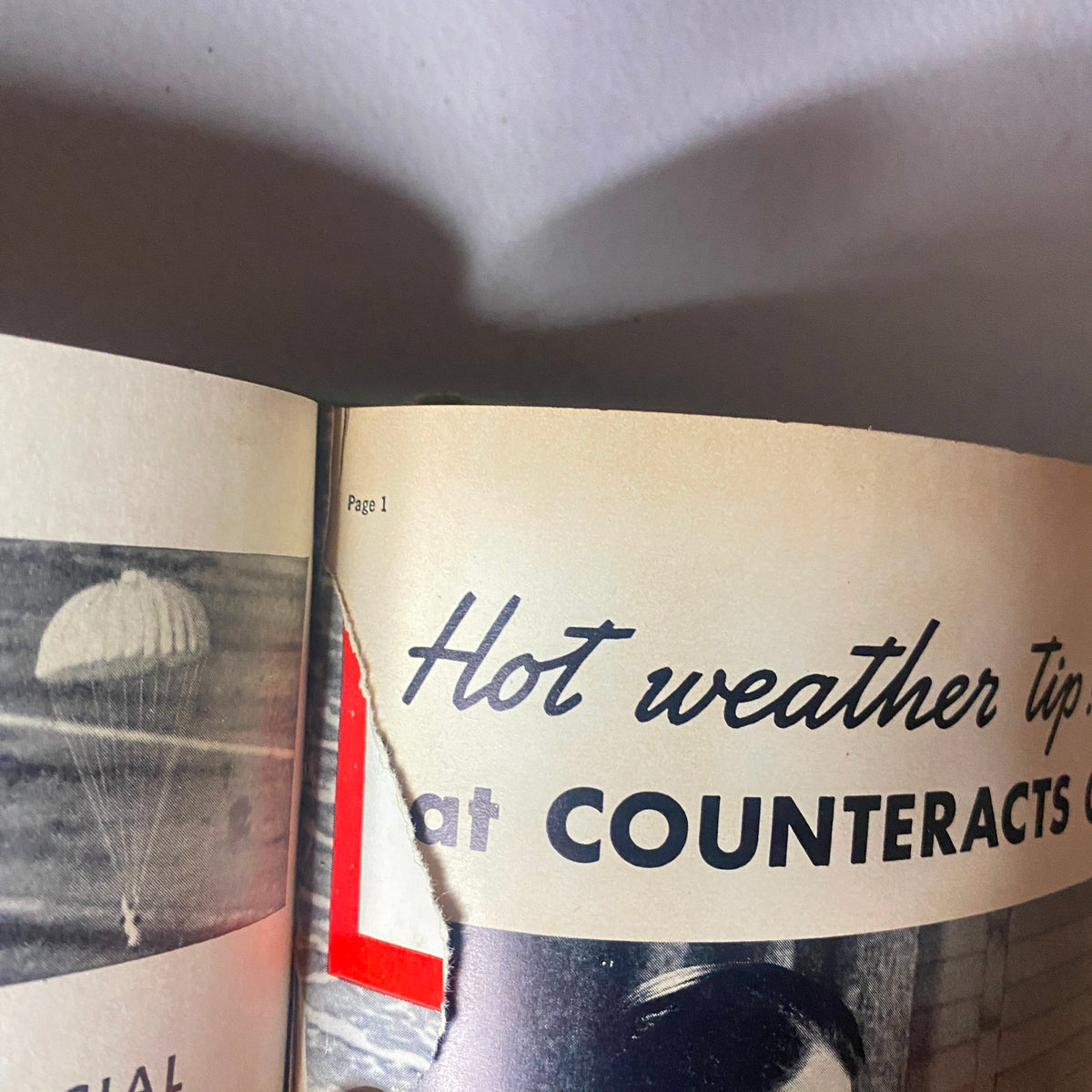 Excerpt from the VTG 1937 Bound Life Magazine displaying health tips and product advertisements, including illustrations of 1930s social life.