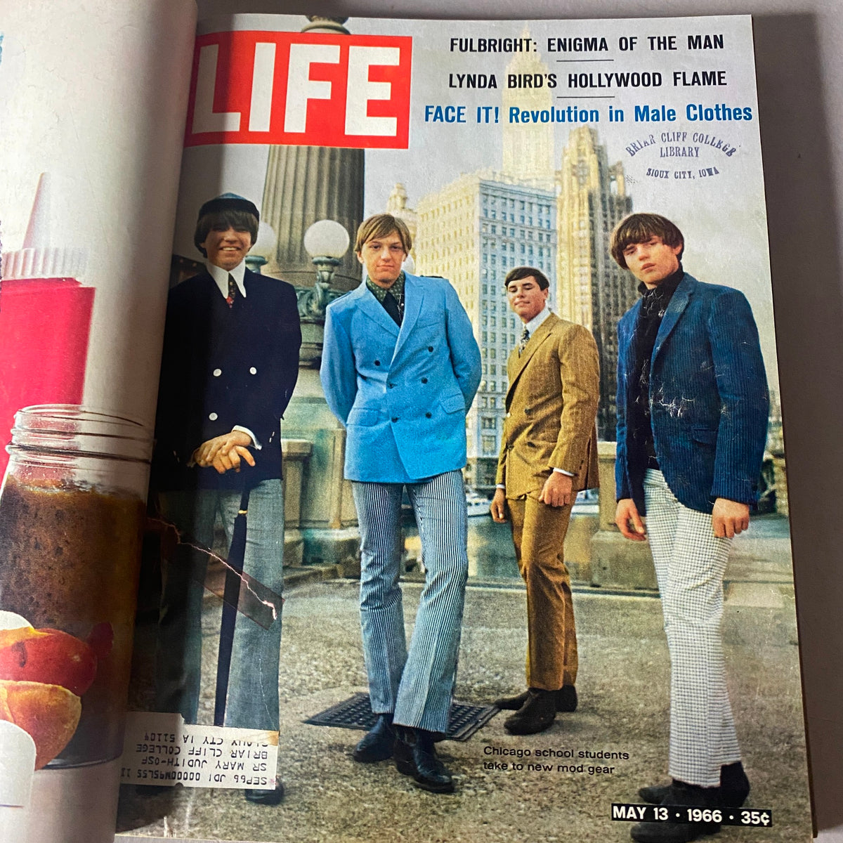 Cover of the VTG 1966 Bound Life Magazine May - June Weekly Issue highlighting Mod male fashions with four stylish young men in trendy outfits standing in a city setting.