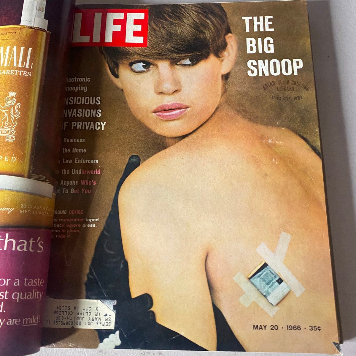 Cover of the VTG 1966 Bound Life Magazine May - June Weekly Issue featuring a model on the cover titled 'The Big Snoop,' emphasizing themes of electronic snooping and privacy.