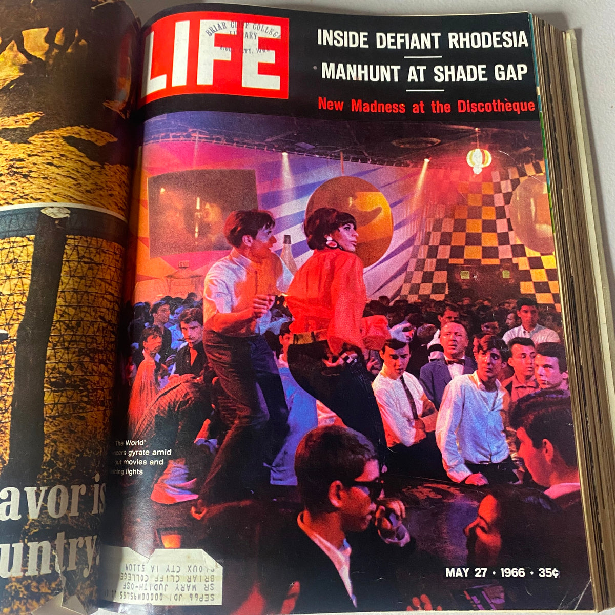 Cover of the VTG 1966 Bound Life Magazine May - June Weekly Issue depicting a lively scene at a discotheque, illustrating the vibrant nightlife and entertainment culture of the 1960s.