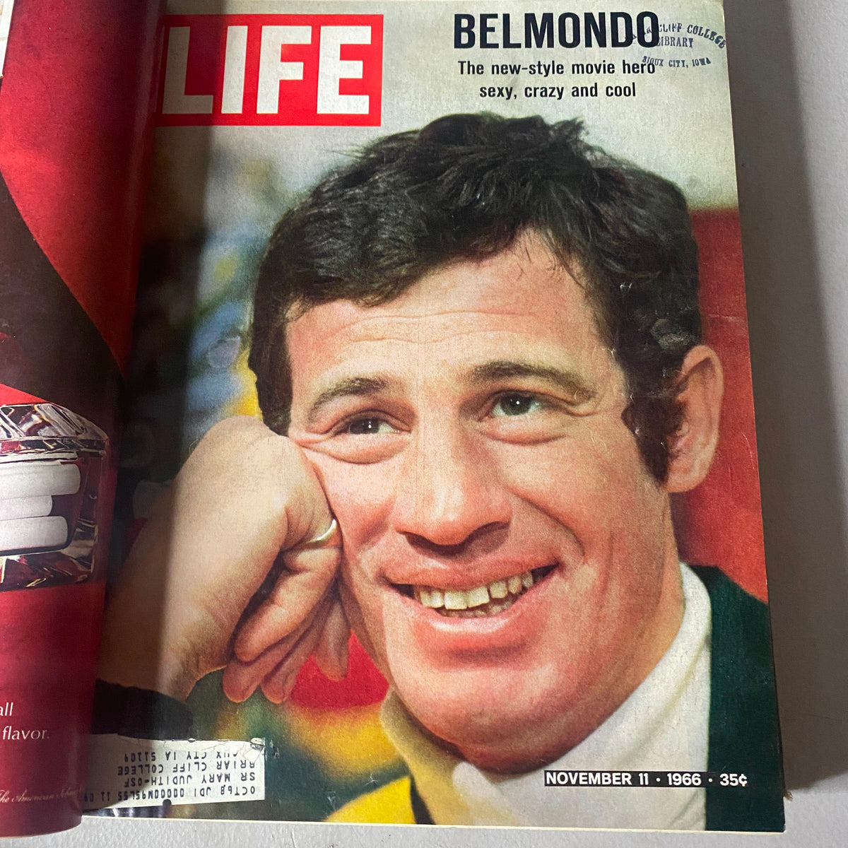 Cover of the VTG 1966 Bound Life Magazine showcasing actor Jean-Paul Belmondo with the title 'Belmondo: The new-style movie hero'.
