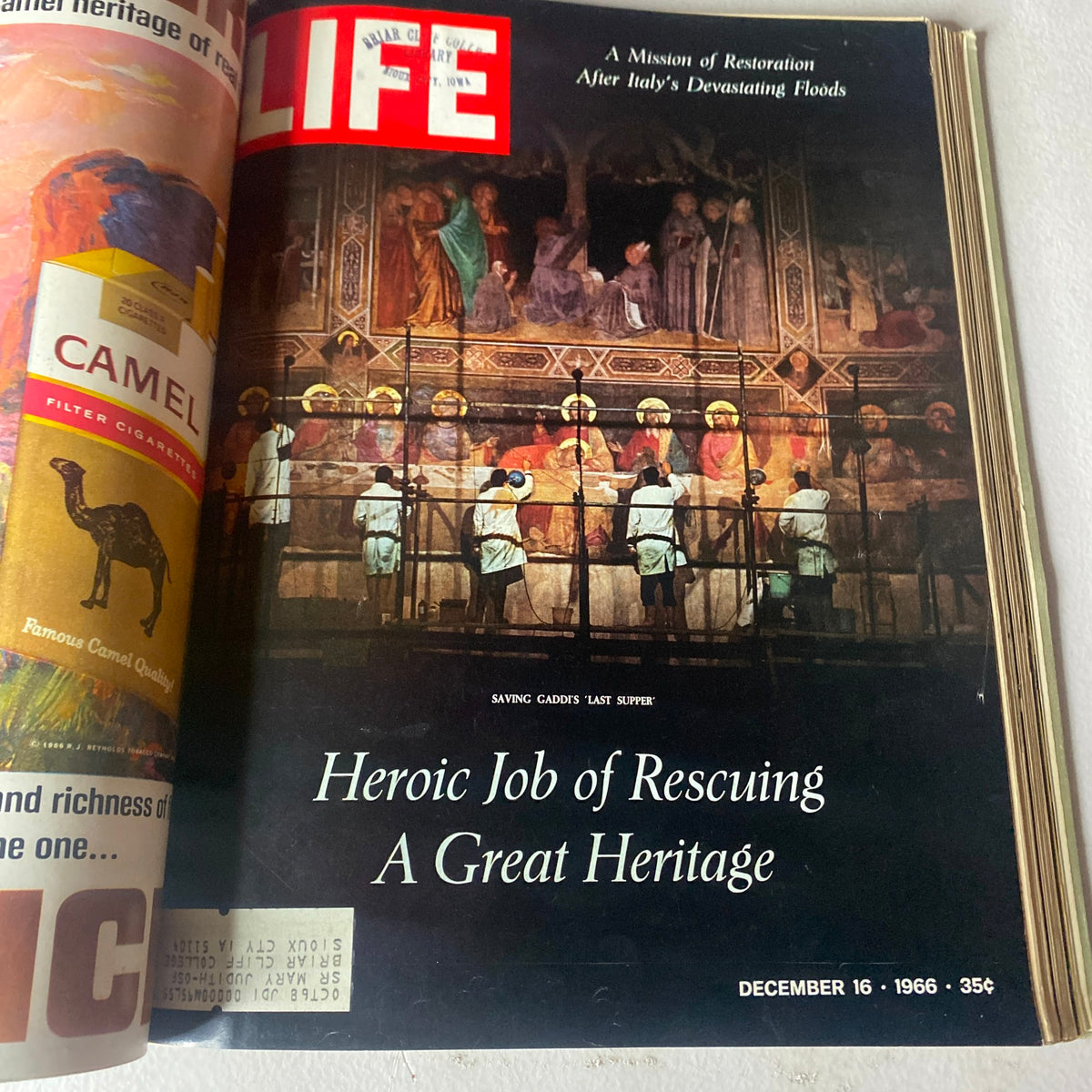 VTG 1966 Bound Life Magazine December 16 cover featuring a discussion on the restoration of Leonardo da Vinci's 'Last Supper', emphasizing art conservation and cultural heritage.