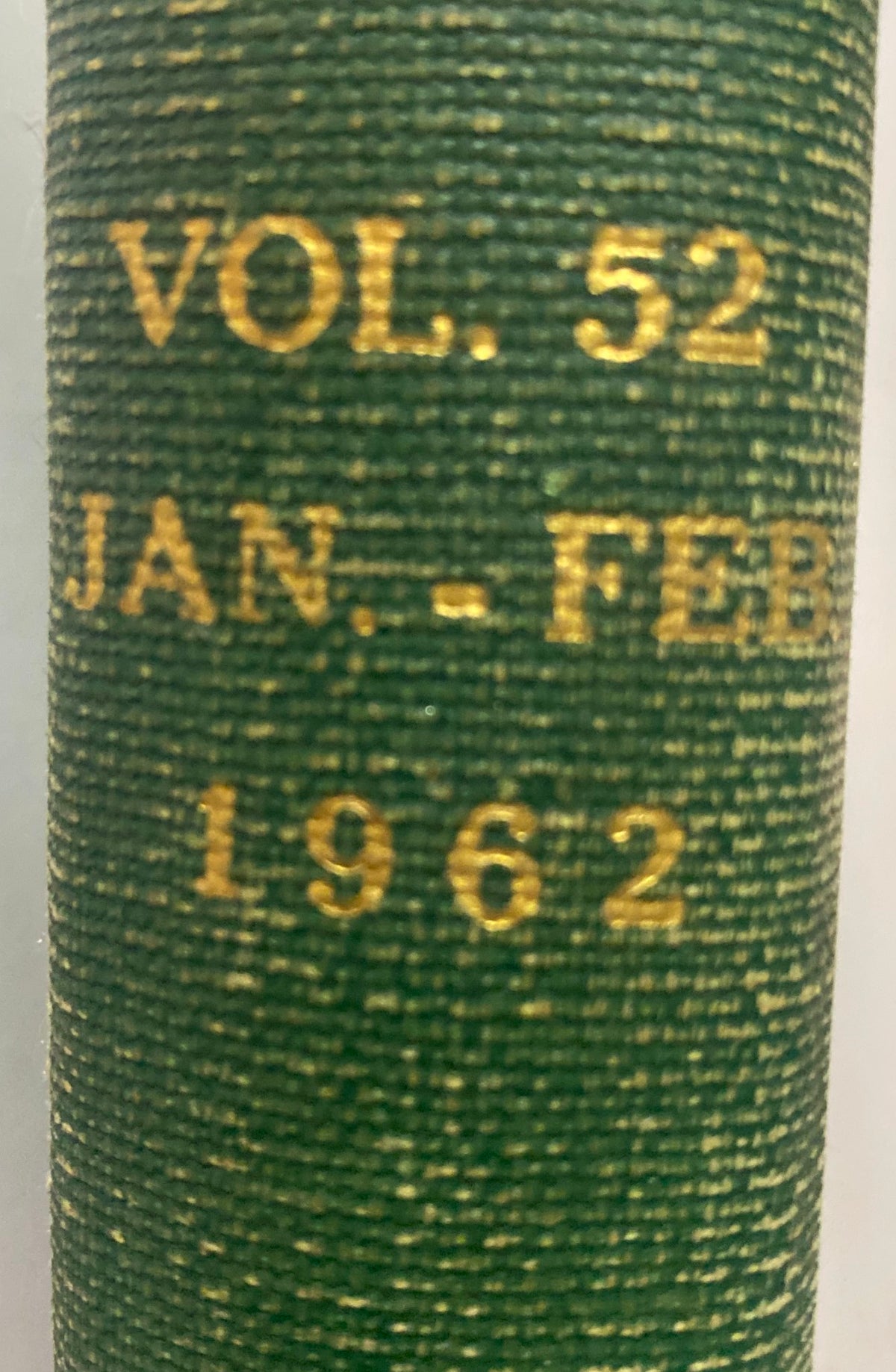 Close-up of the spine of the VTG 1962 Bound Life Magazine, highlighting the volume and publication details.