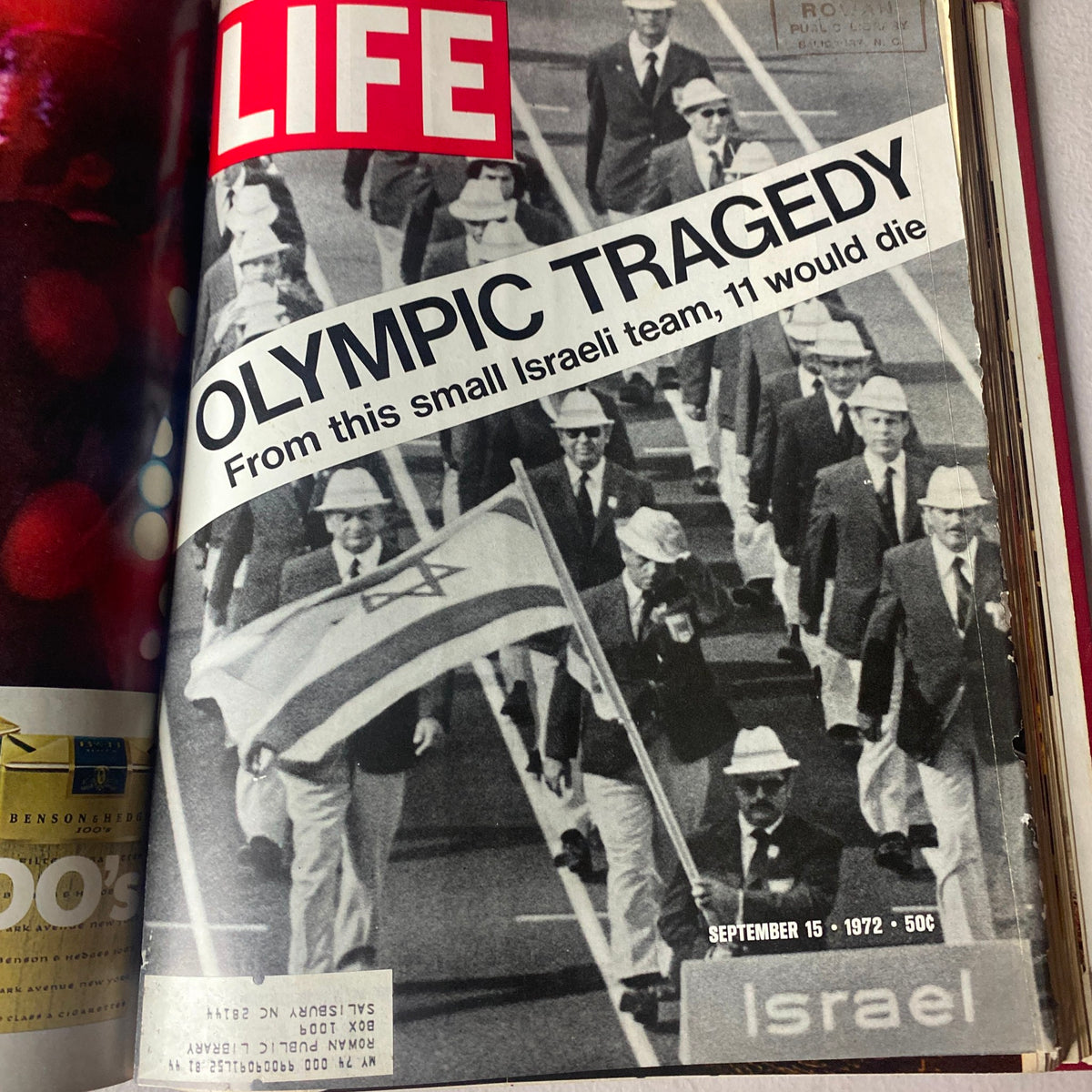 Cover of VTG 1972 Bound Life Magazine discussing Olympic Tragedy, depicting the Israeli Olympic team at the Munich Olympics and significant historical context.