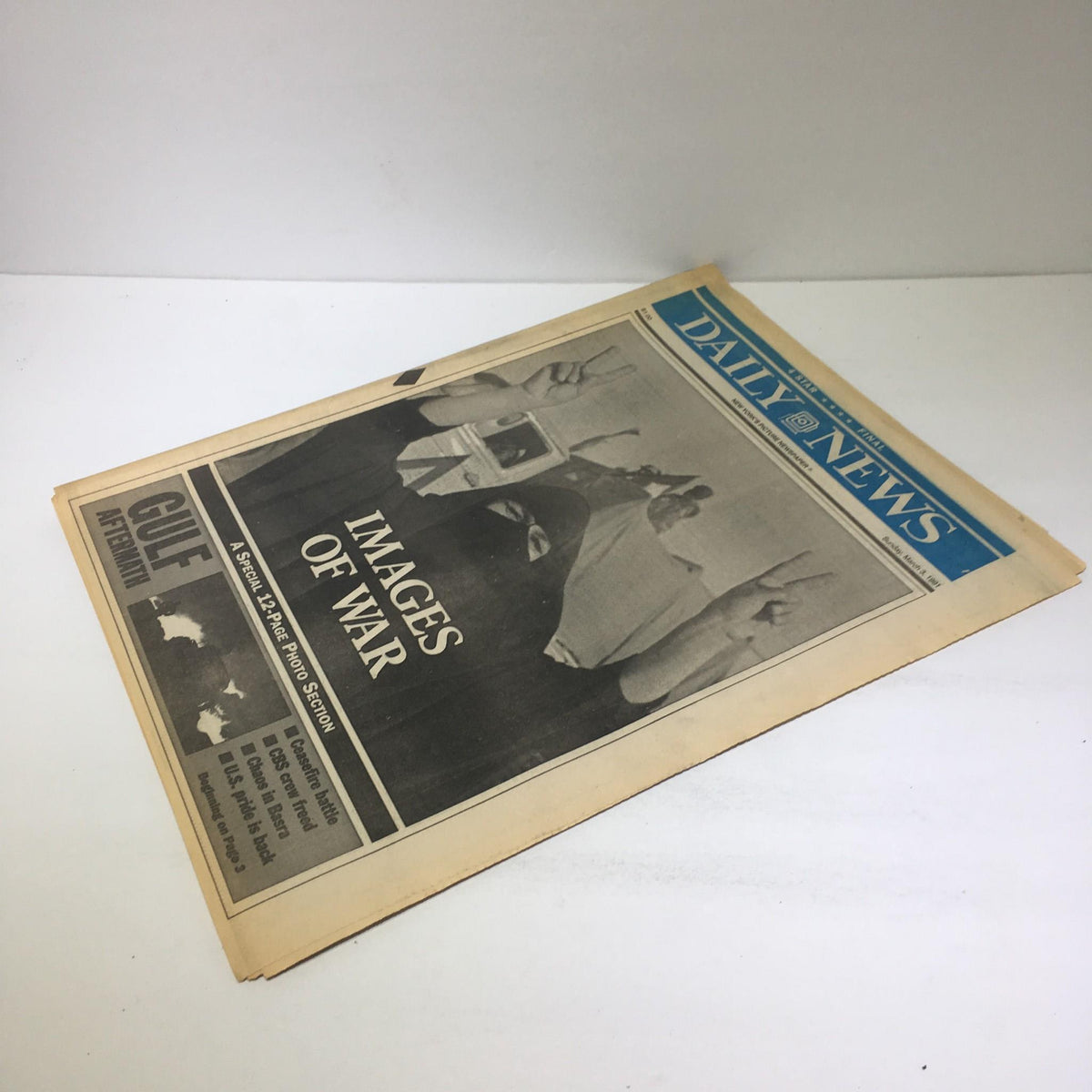NY Daily News cover from March 3, 1991, featuring the title 'Images Of War' with a black and white photo depicting the theme of war.