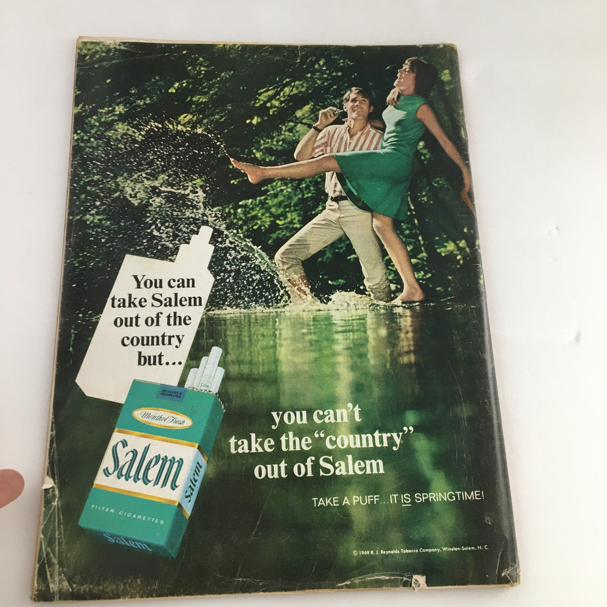 Vintage advertisement featuring a couple in a natural setting highlighting Salem cigarettes, from the Time Magazine issue dated September 19 1969, featuring Israel Minister Golda Meir.