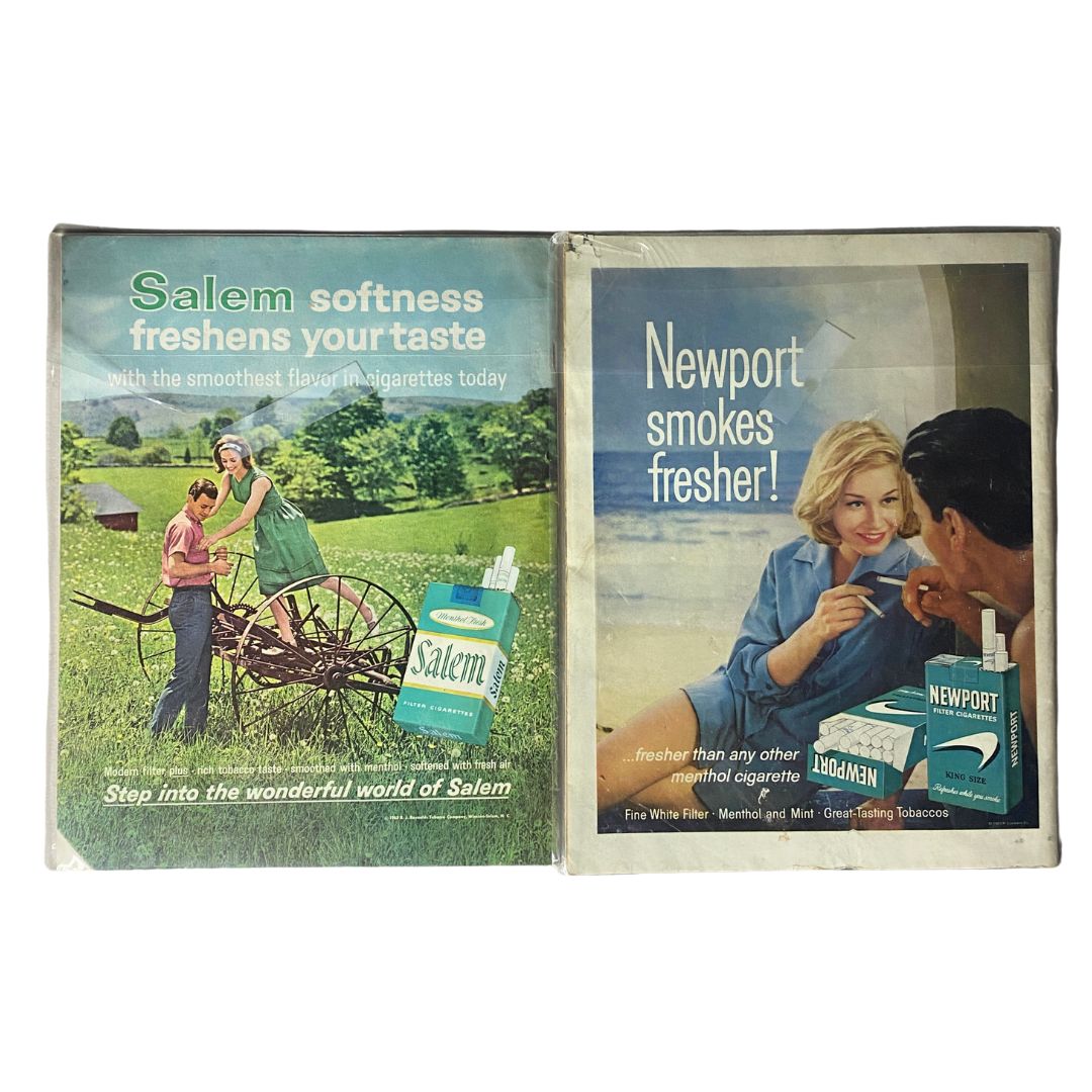 Lot of 2 vintage advertisements for Salem and Newport cigarettes showcasing classic 1960s promotional styles.