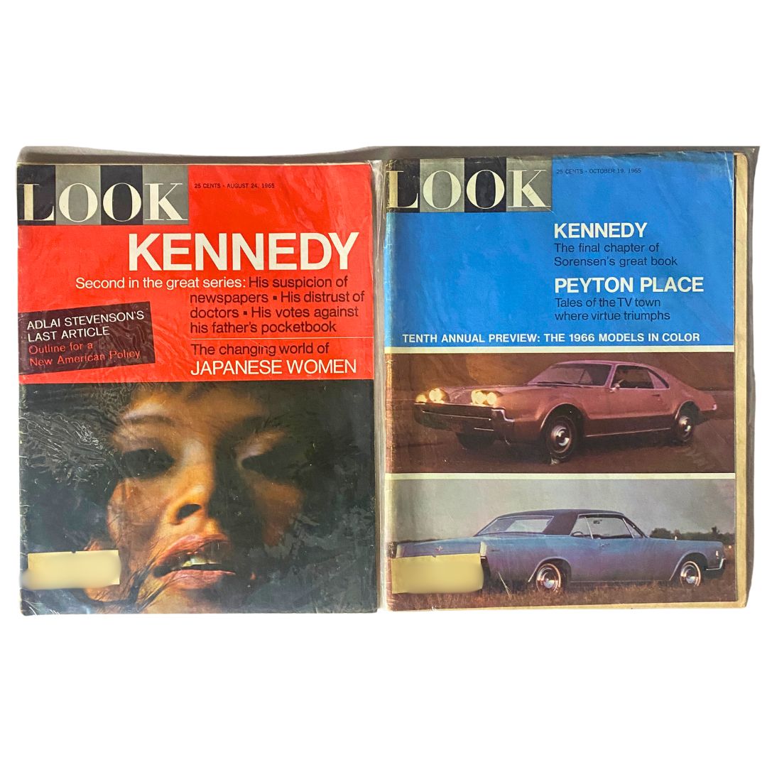 Lot of 5 VTG Look Magazine from 1965 featuring the iconic Kennedy family; covers highlight significant topics such as Japanese women and the final chapters on Kennedy.