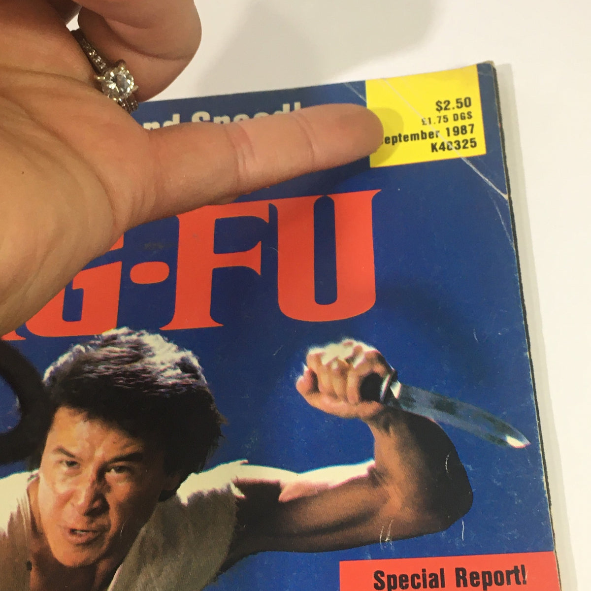 Close-up of Inside Kung Fu Magazine September 1987 showing the publication date and price, featuring the 'Dragonmaster' James Lew.