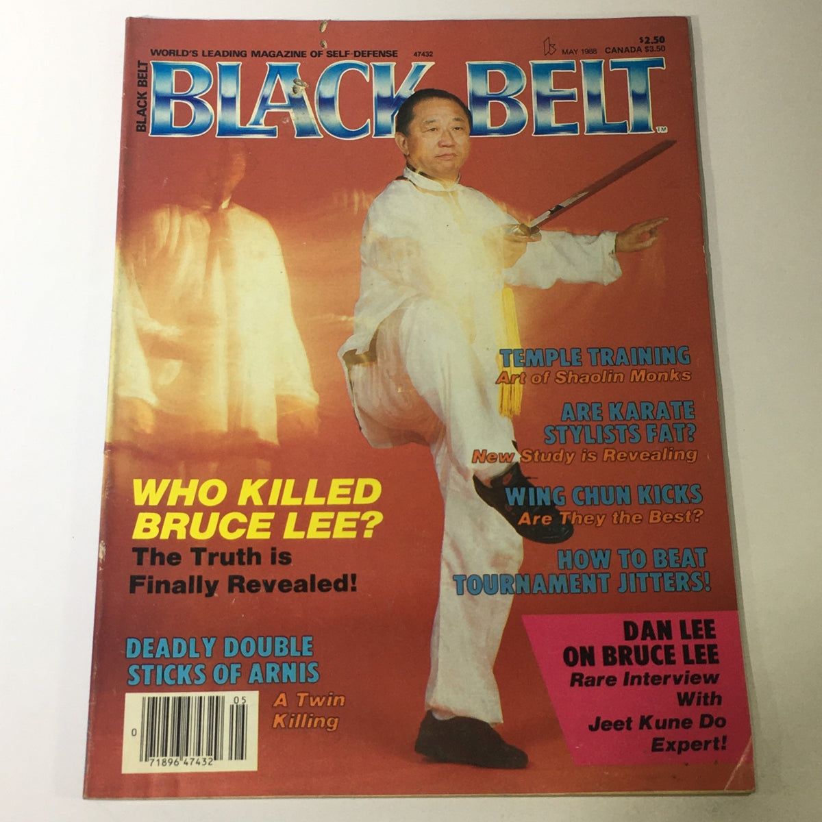 Cover of VTG Black Belt Magazine May 1988 featuring Dan Lee and highlighting an exclusive interview about Bruce Lee and Wing Chun techniques.