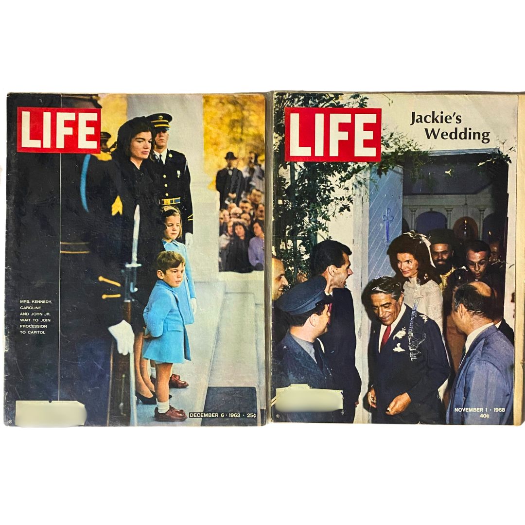 Lot of 5 VTG Life Magazine featuring Jacqueline Kennedy, presenting the December 6, 1963 and November 1, 1968 covers with Jackie during significant events in her life.