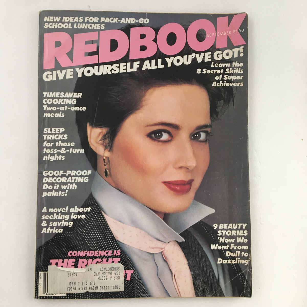Redbook Magazine cover from September 1982 featuring content about seeking love and saving Africa, includes articles on cooking, sleep tricks, and decorating tips.