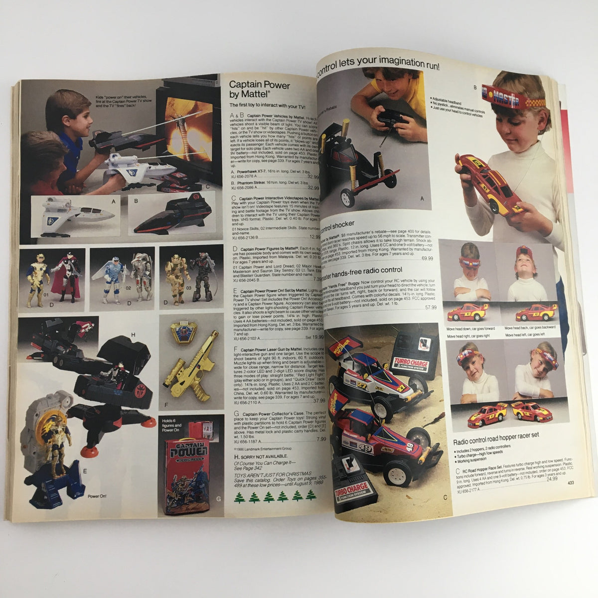 1987 The JCPenney Christmas Party at Grandma's House Catalog displaying Captain Power toys with children engaging with interactive game features and action figures.