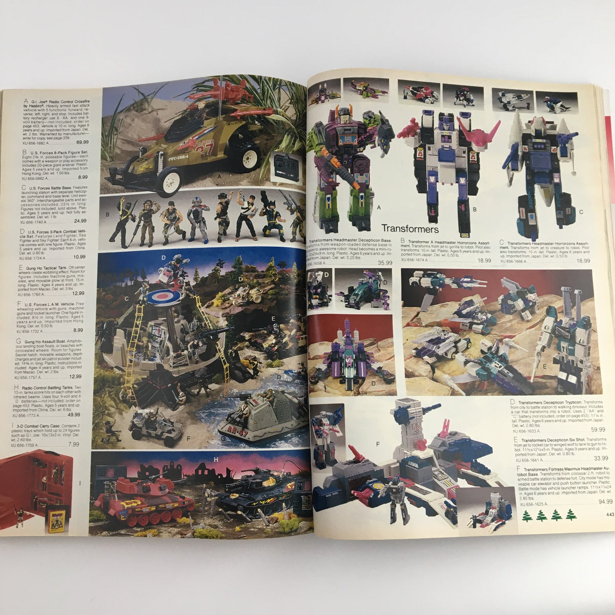 1987 The JCPenney Christmas Party at Grandma's House Catalog highlighting Transformers action figures and playsets, with detailed descriptions and prices of each toy.