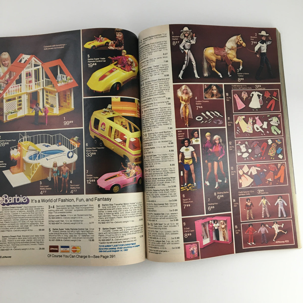 1981 JCPenney Dandy Christmas Children's Outfit Catalog featuring Barbie dolls, dream houses, and accessories. Ideal for enthusiasts of retro fashion and collectibles.