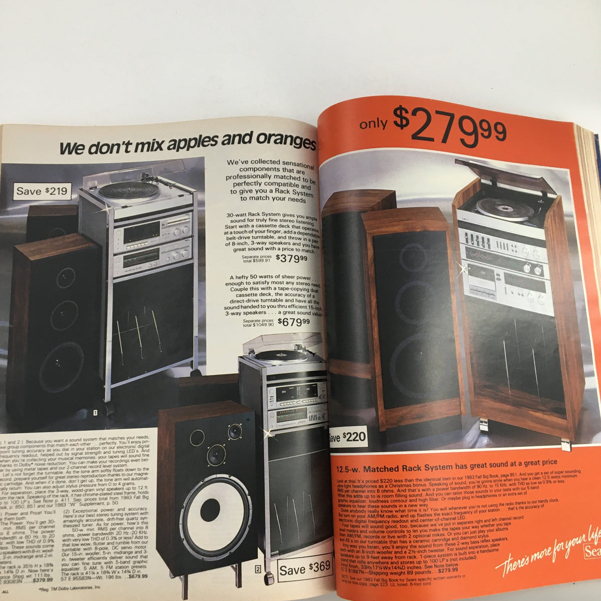 Sears Fall and Winter Atari 5200 Colecovision Price Guide Catalog featuring a matched rack sound system with various components and pricing information.