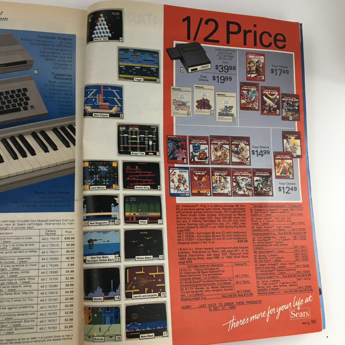 Sears Fall and Winter Atari 5200 Colecovision Price Guide Catalog showcasing discounts on popular video games and storage systems for game cartridges.