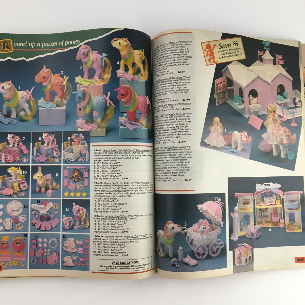 1985 Sears Wish Book Care Bear Cousins Price Guide Catalog illustrating My Little Pony toys, including colorful ponies and a playset, along with their prices.