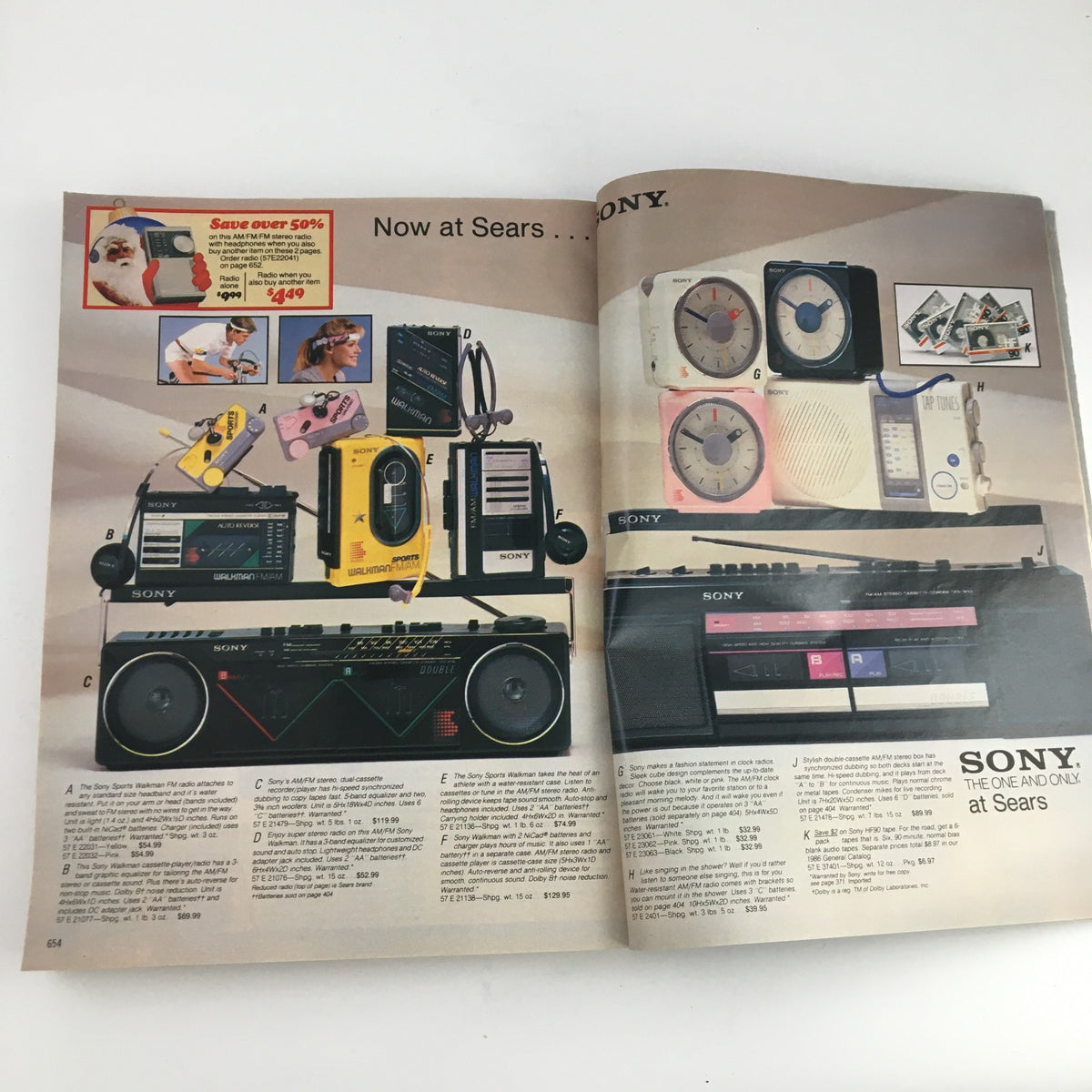 1986 Sears Wish Book For Kids Barbie Toy Catalog presenting a range of Sony electronics, showcasing popular gadgets and playful items for kids.
