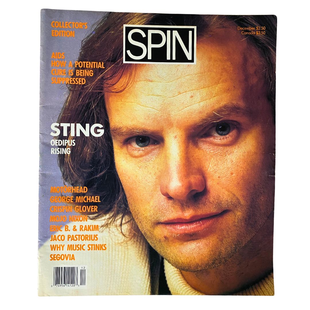 Cover of Spin Magazine November 1987 featuring Sting with the title 'Oedipus Rising', showcasing music history from that era.