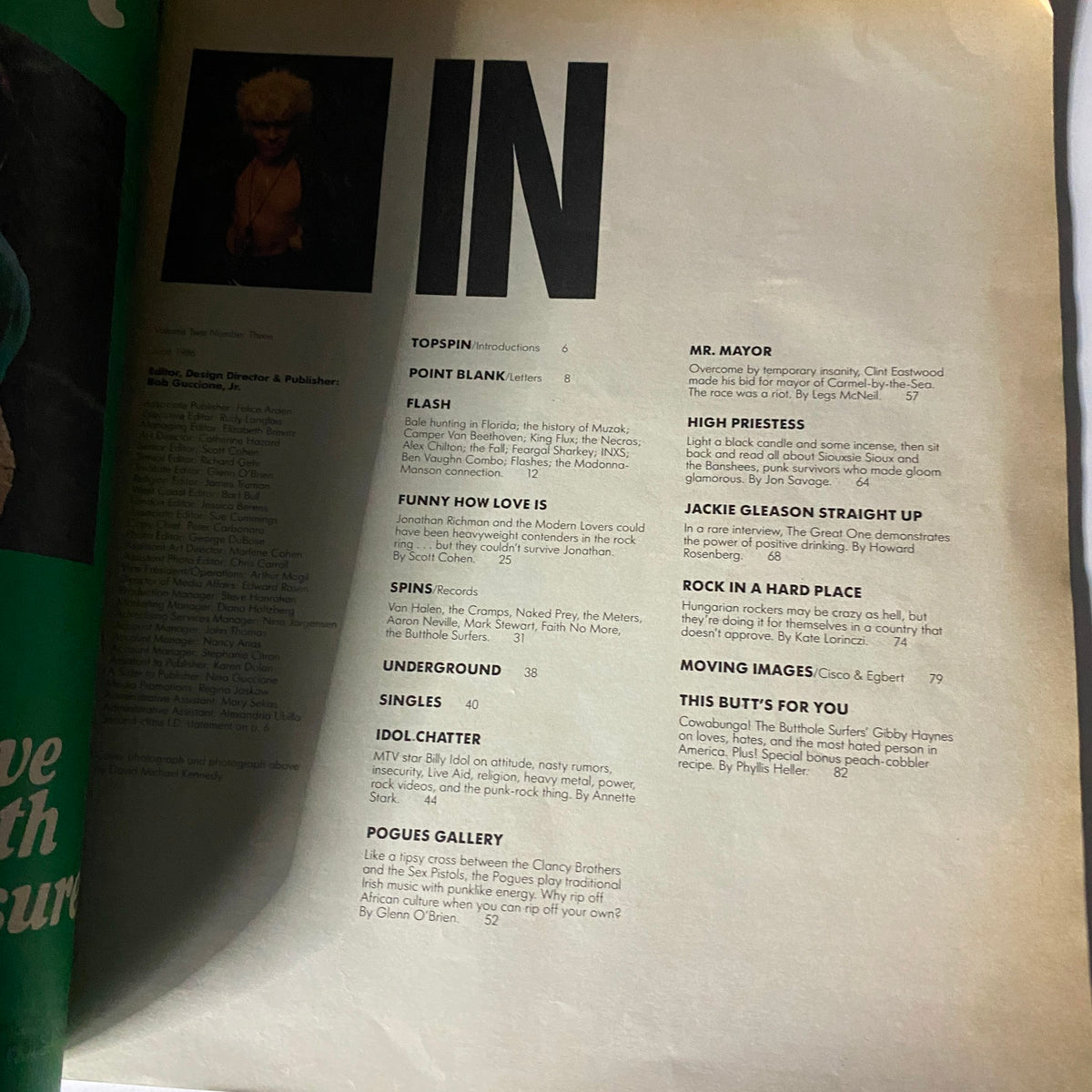 Inside page layout from the VTG Spin Magazine June 1986 Vol 2 No. 3 presenting various articles, including a segment about music and culture.