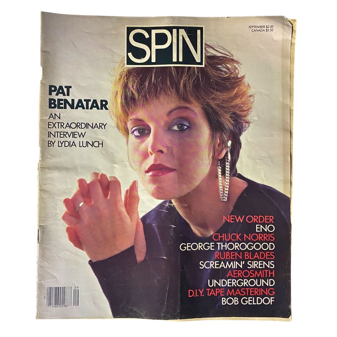 Cover of VTG Spin Magazine September 1985 Vol 1 No. 5 featuring Pat Benatar with an extraordinary interview by Lydia Lunch, showcasing the vibrant pop culture of the 1980s.