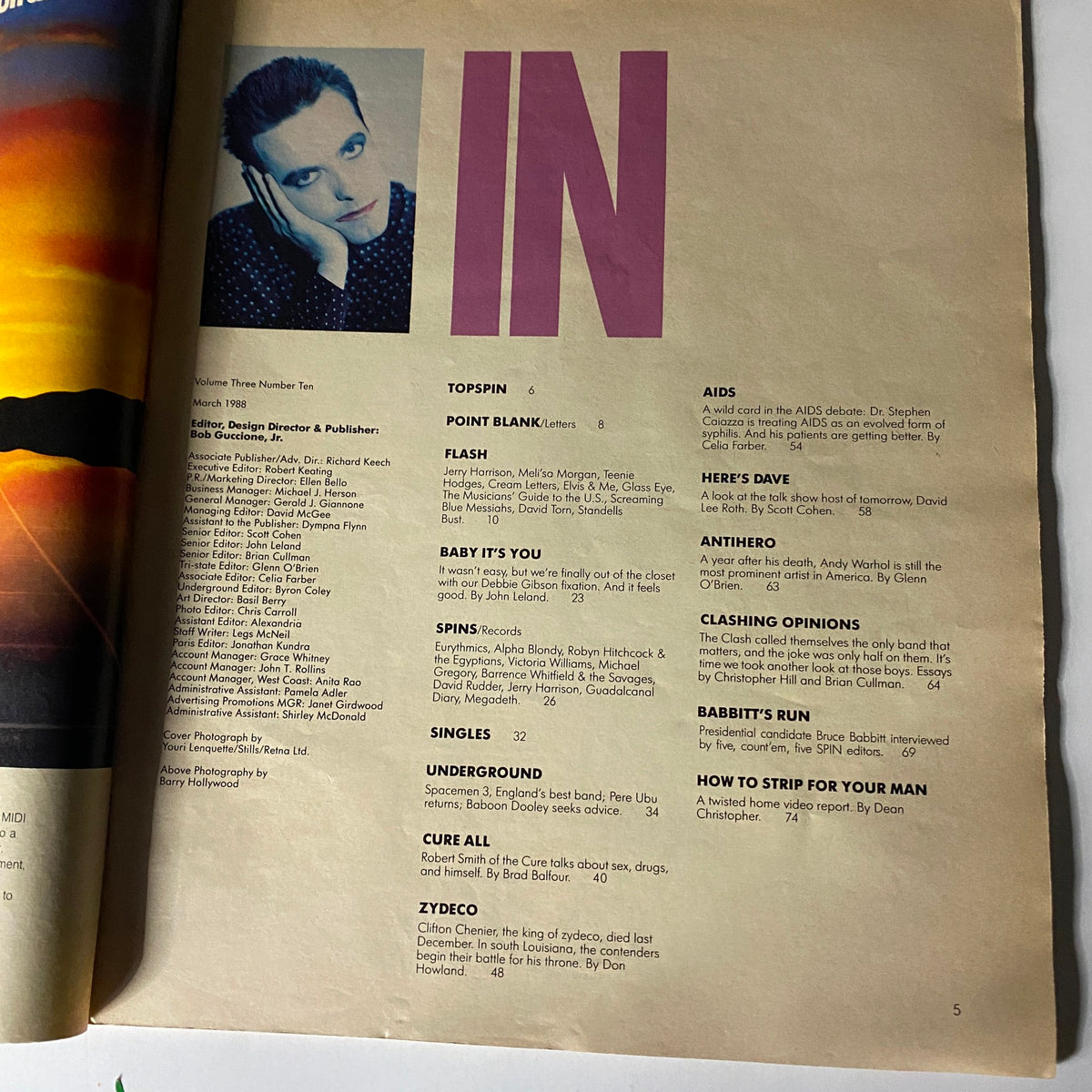 Open page from VTG Spin Magazine March 1988 displaying editorial content, featuring insights and articles related to The Cure.