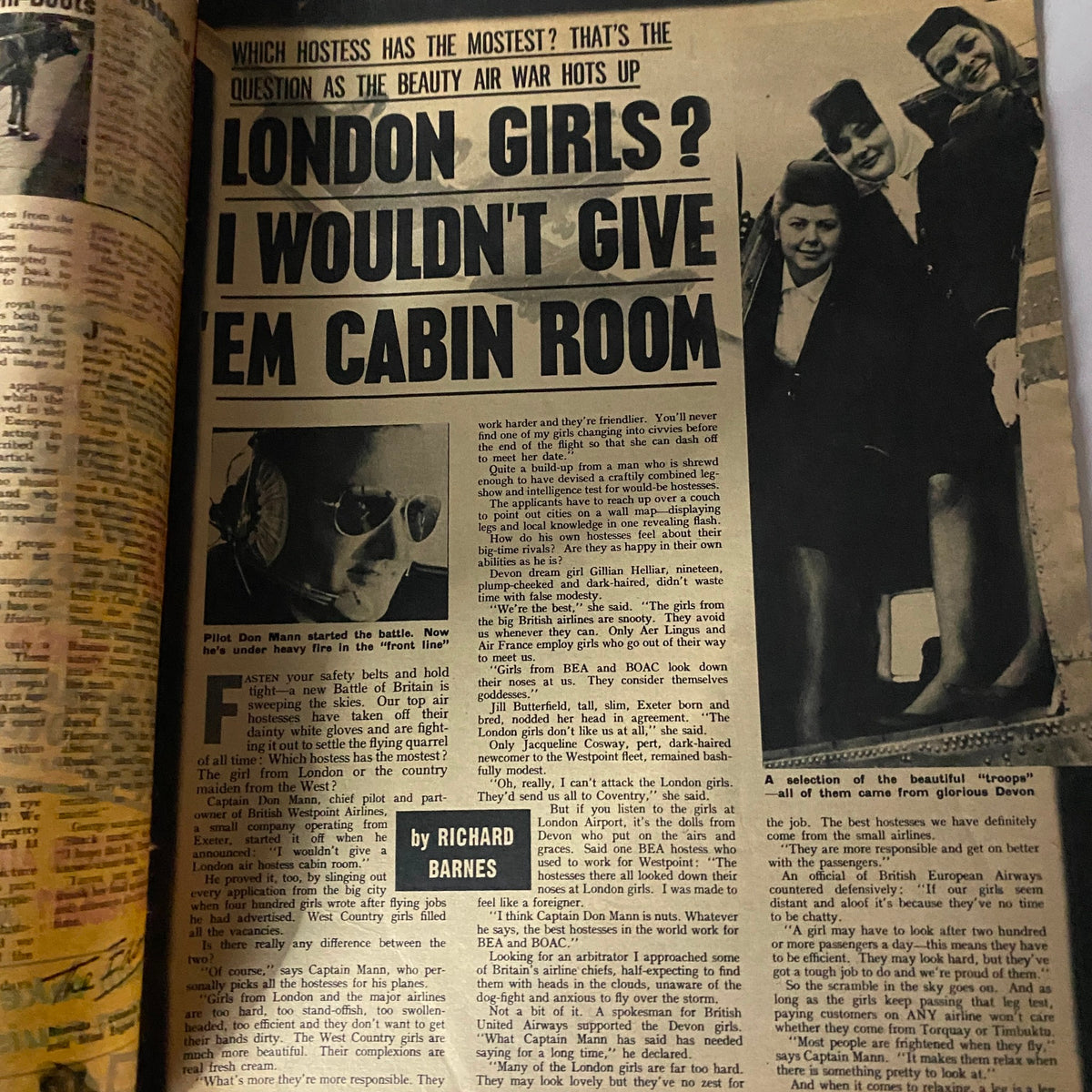 Inside page of VTG Today Magazine May 9 1961 focusing on an article titled 'London Girls? I Wouldn't Give 'Em Cabin Room', featuring discussion on air hostesses.