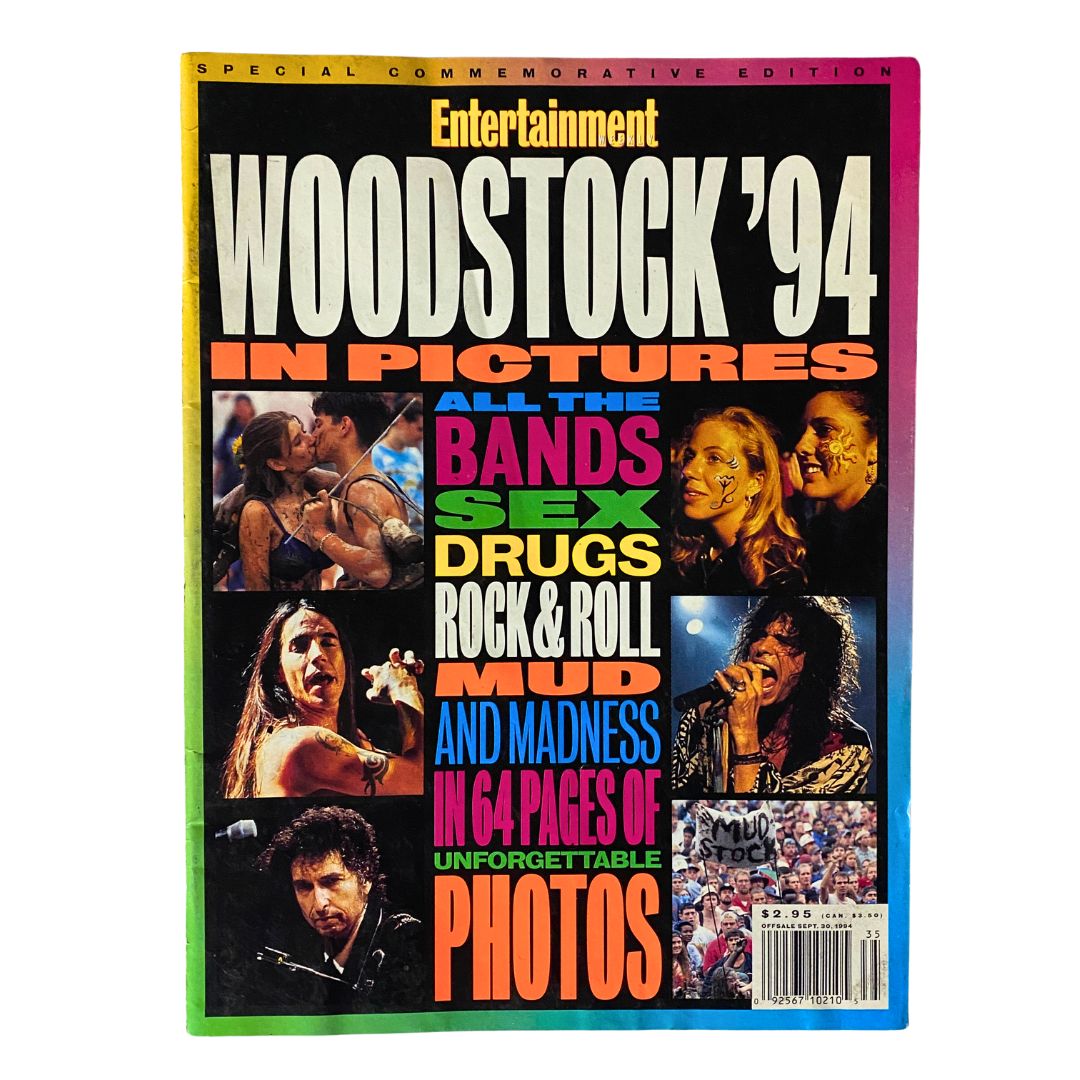 Cover of Entertainment Magazine September 30 1994 featuring 'Woodstock '94 in Pictures', showcasing vibrant colors and images of iconic moments from the festival.