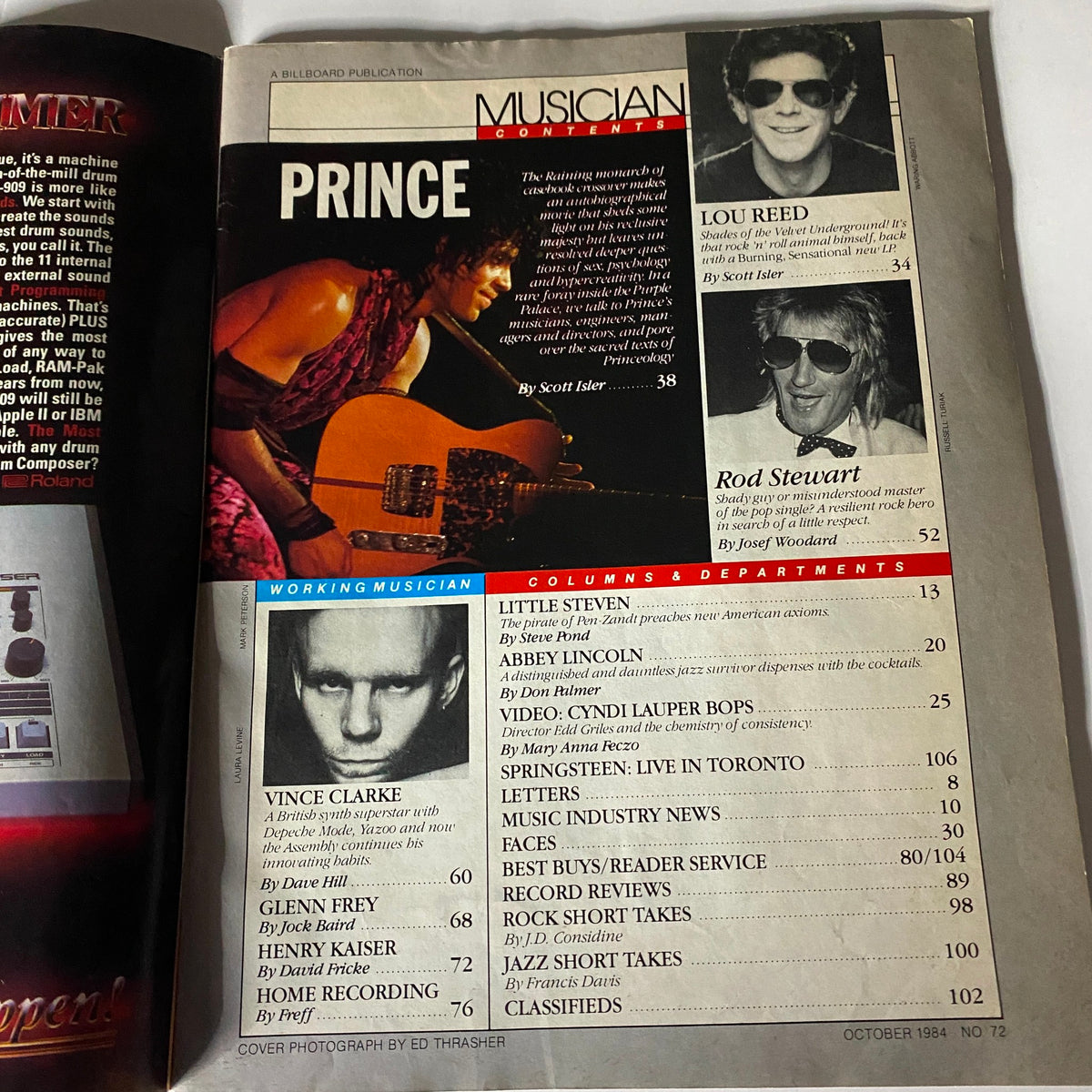 Cover page of VTG Musician Magazine October 1984 featuring Prince with an article titled 'A Prince Who Will Be King', showcasing musical content from the 1980s.