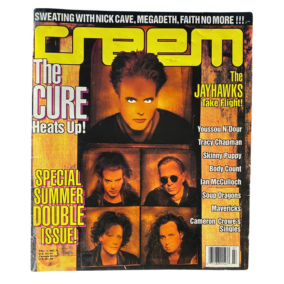 Creem Magazine June July 1992 Vol 1 #7 featuring The Cure and The Jayhawks on the cover, showcasing vibrant images of the bands with distinct colors and graphics.