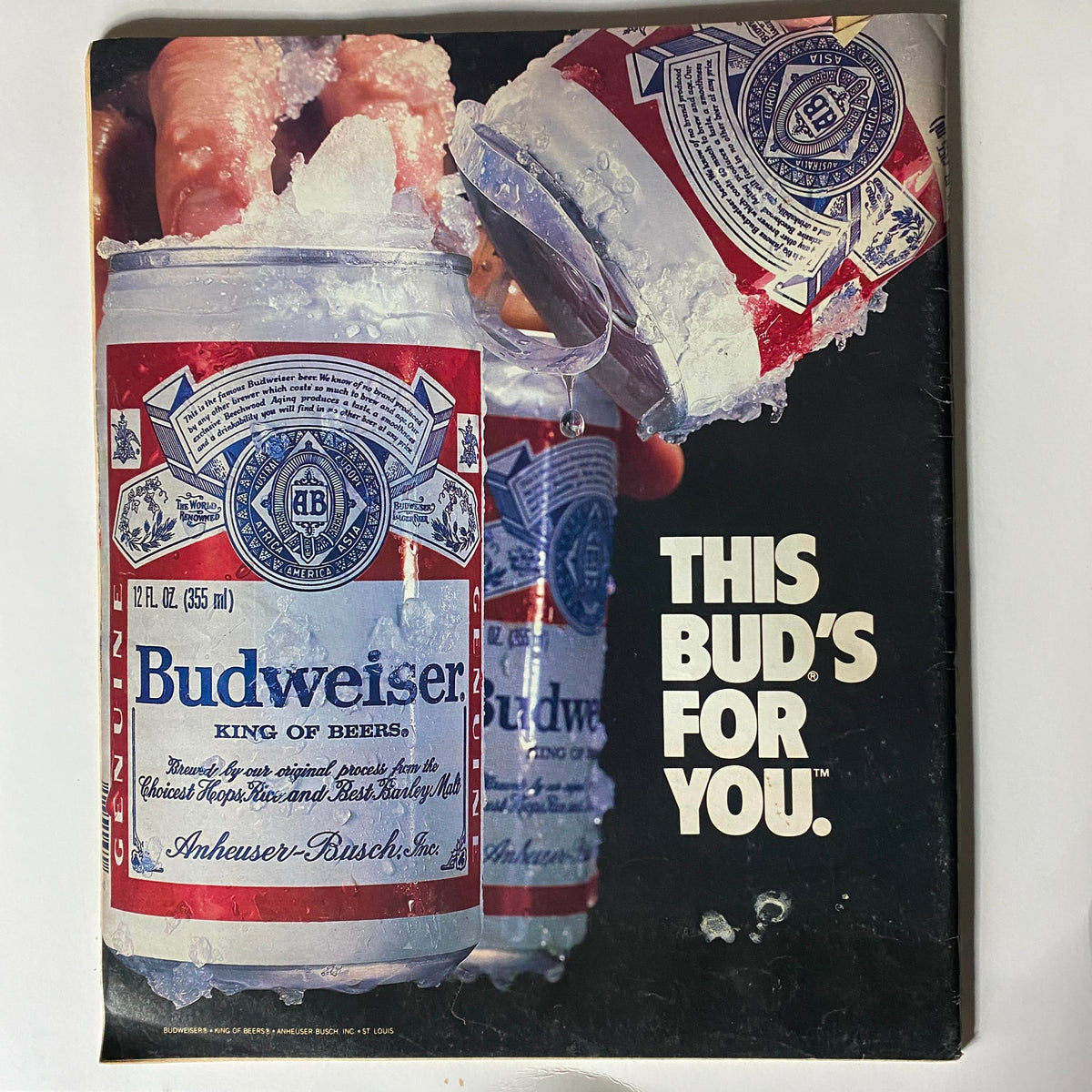 Back cover of Spin Magazine January 1987 Vol 2 No. 10 showcasing a Budweiser advertisement, emphasizing vintage advertising styles and the cultural context of the 1980s.
