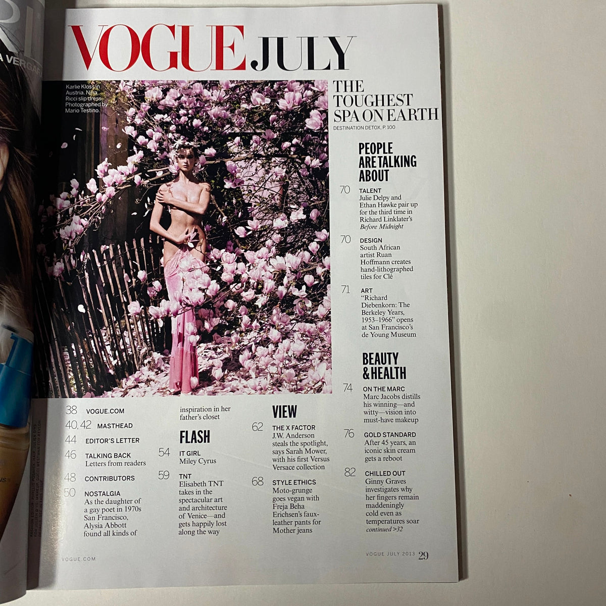 Inside page of Vogue Magazine July 2013 displaying the table of contents, featuring articles on fashion and lifestyle, including features related to Katy Perry.