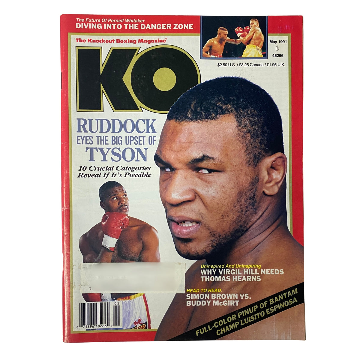 KO Boxing Magazine May 1991 featuring Mike Tyson on the cover, with headline on Donovan Ruddock's potential upset. Includes fight previews and in-depth analyses.
