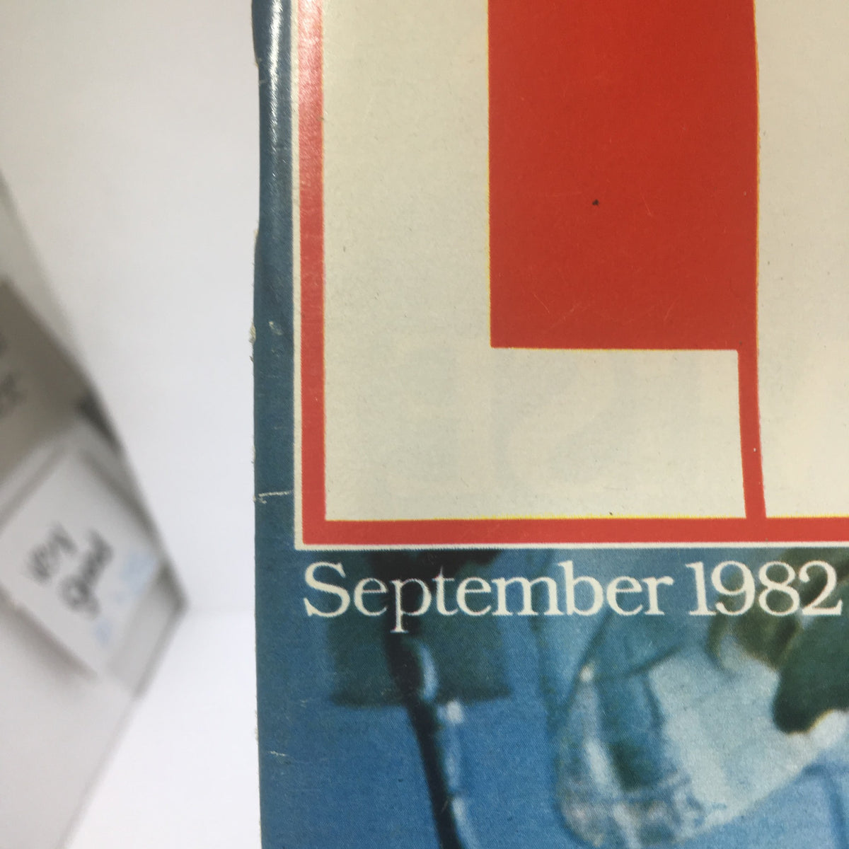 Close-up of the September 1982 issue of Life Magazine highlighting the issue date and prominent red 'LIFE' title, emphasizing the magazine's focus on important societal topics like liver transplants.