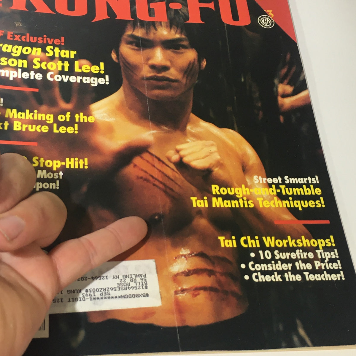 Inside Kung Fu Magazine December 1992 cover with Jason Scott Lee, showcasing martial arts features, techniques, and Tai Chi workshops. An insightful look into early 90s martial arts culture.