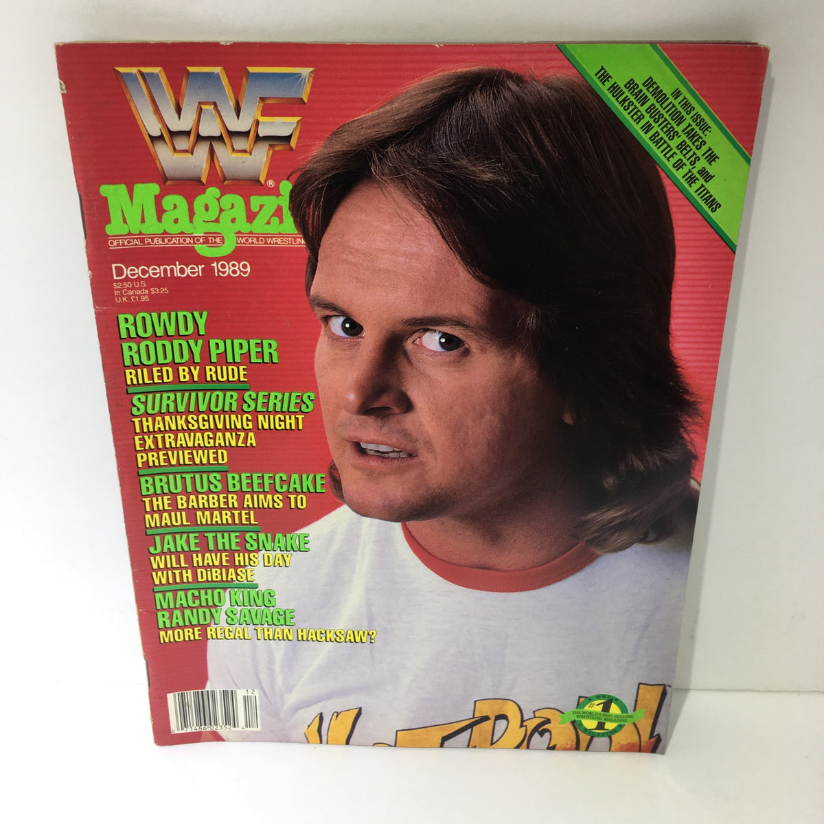 WWF Magazine featuring Rowdy Roddy Piper on the cover, December 1989 issue, showcasing highlights from Survivor Series and other wrestling news.